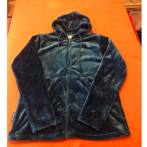 Mountain Wearhouse blue teal zip up teddy plush hoodie EUC - Picture 1 of 5